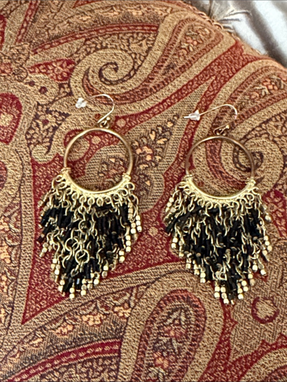 Brass and Black multi layers of Fringe Hoop earrings pierced